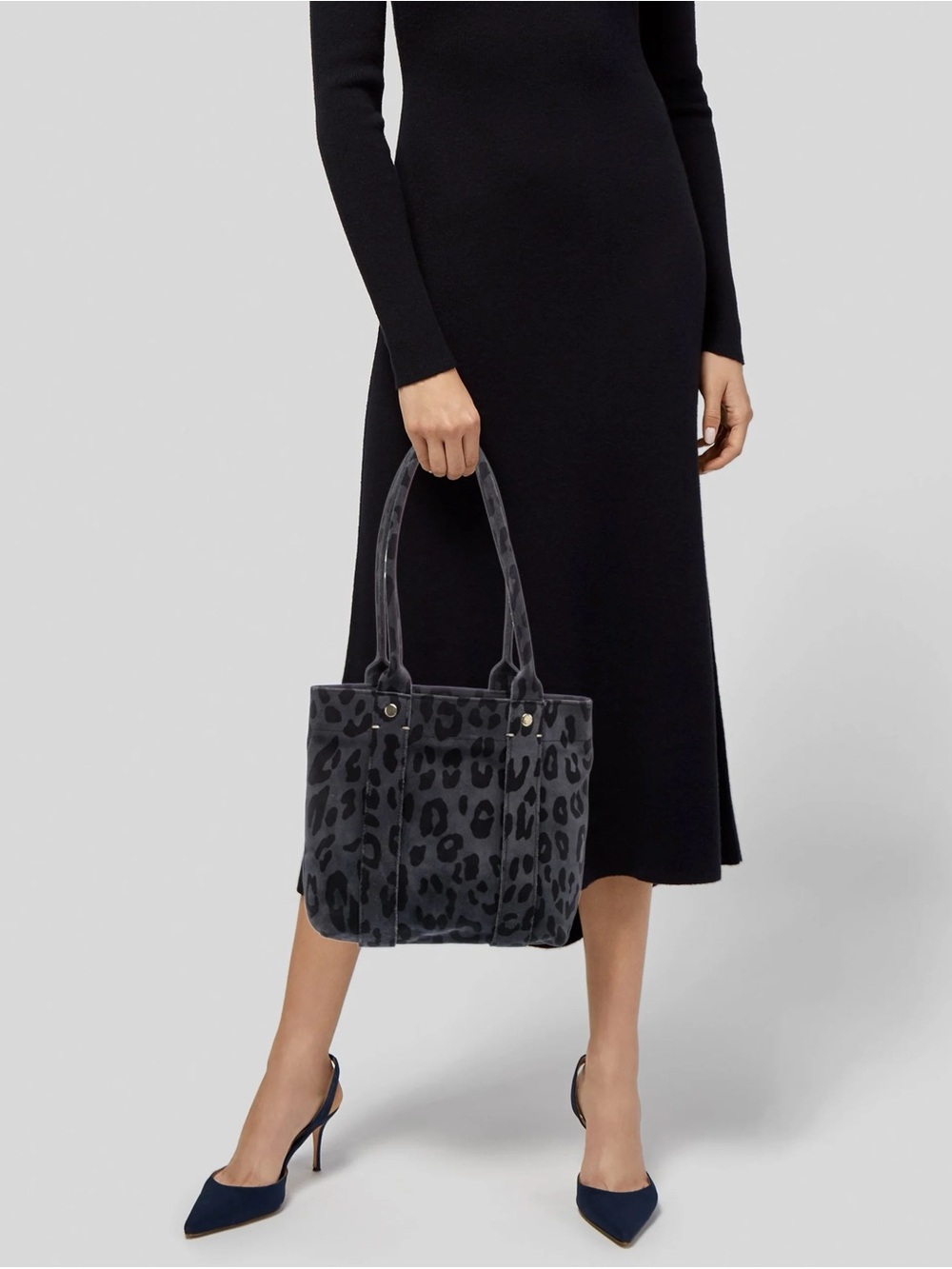 Blue and Black Leopard Suede Tote Bag